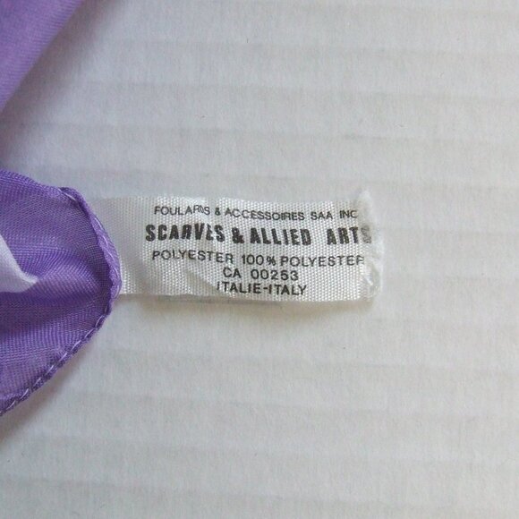 Purple scarf vintage Scarves and Allied Arts Italian fairy 80s foulard flowers - Picture 6 of 6